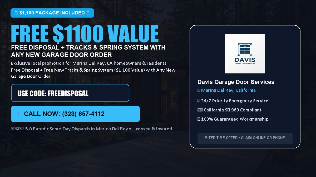 Free Disposal + Free New Tracks & Spring System with Any New Garage Door Order ($1100 Value) in Marina Del Rey, CA